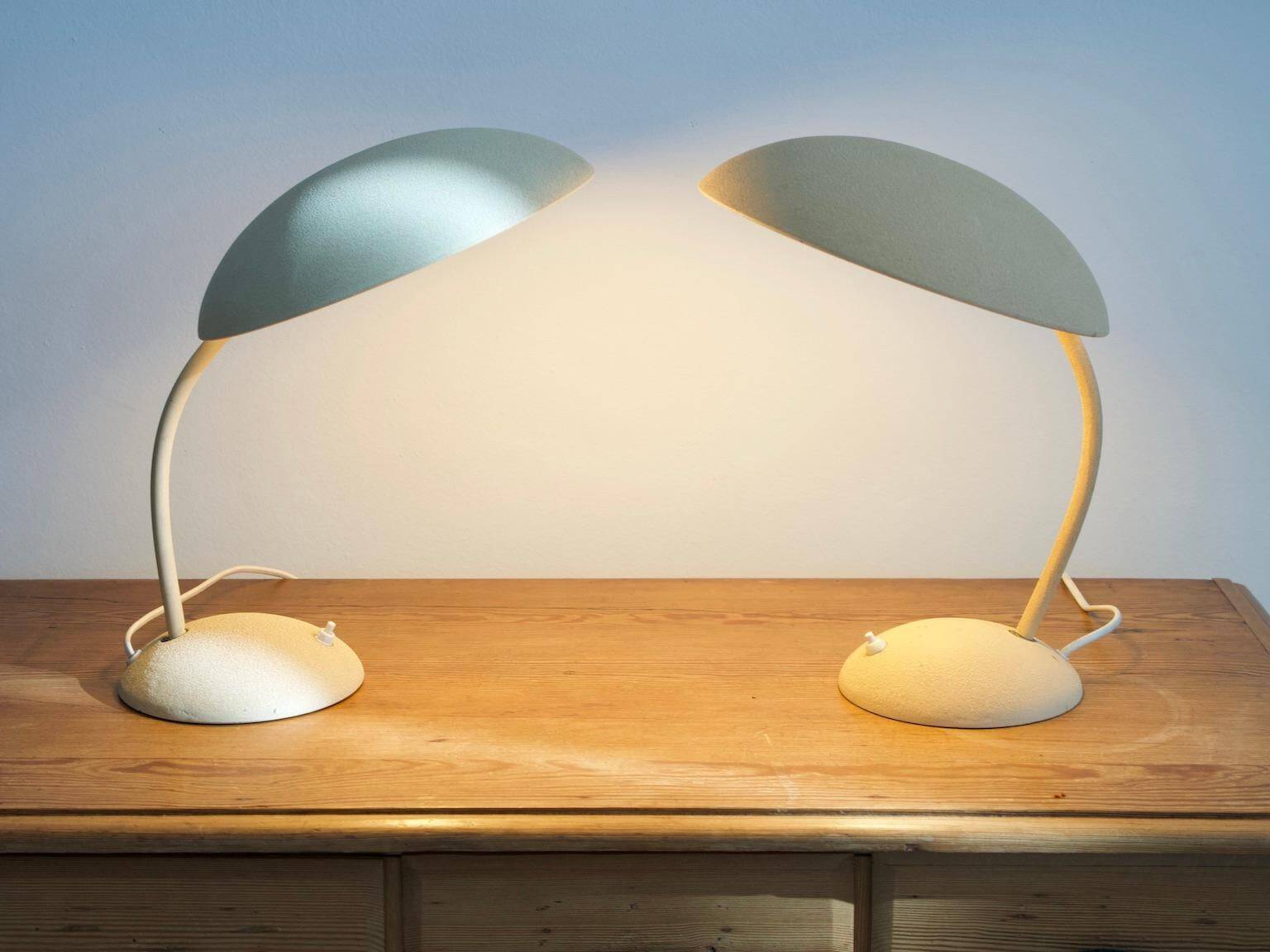 Pair of painted beige metal table lamps, 1930s