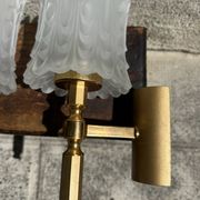 Old pair of wall sconces by Maison Lunel in brass and glass.