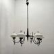 Italian Bronze Opaline Glass Chandelier 1950’s