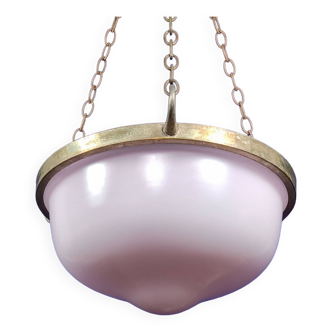 Suspension en verre opalin rose et métal Art déco, années 1920