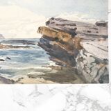 Ancient watercolor depicting a seaside