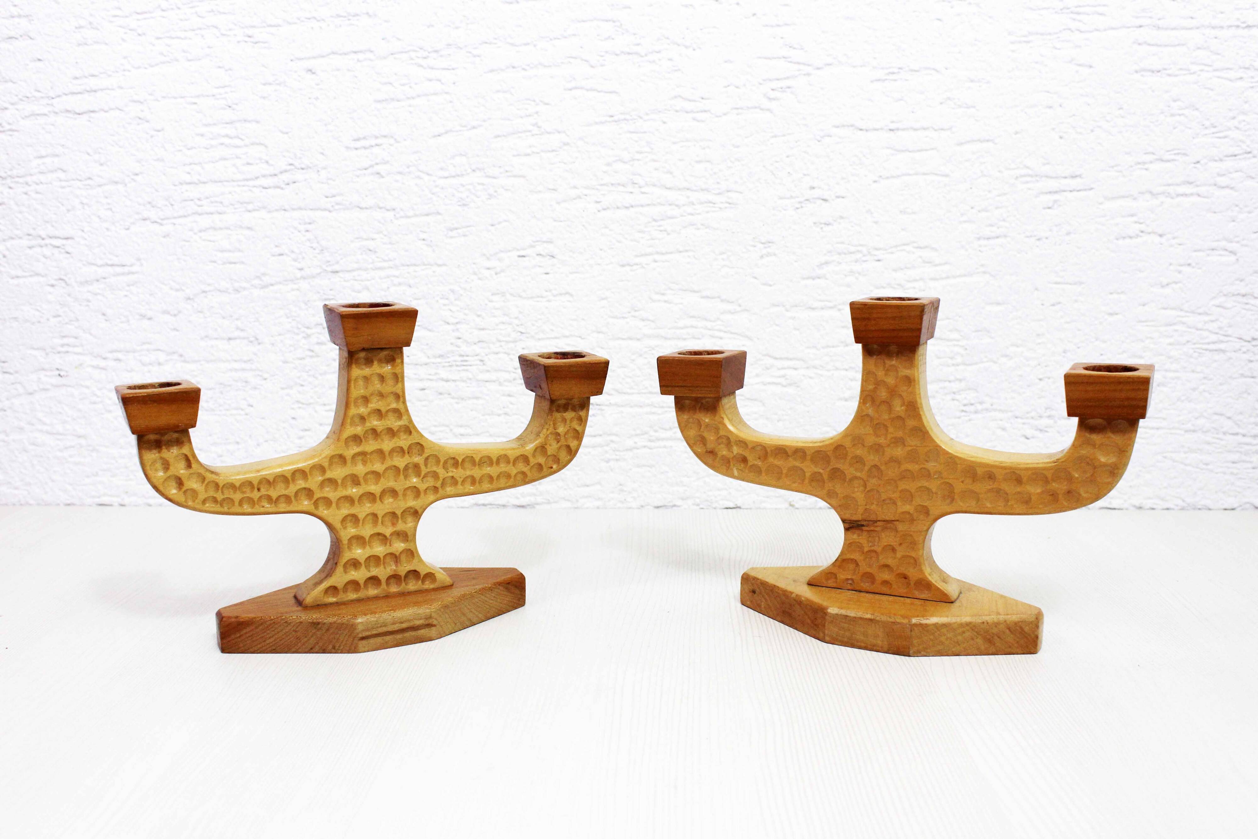 Pair of anthroposophical wooden candlesticks