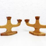 Paire de bougeoirs anthroposophiques en bois