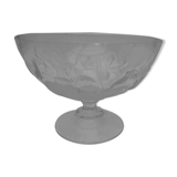 vintage cut on transparent glass/crystal stand, frosted rose patterns in relief