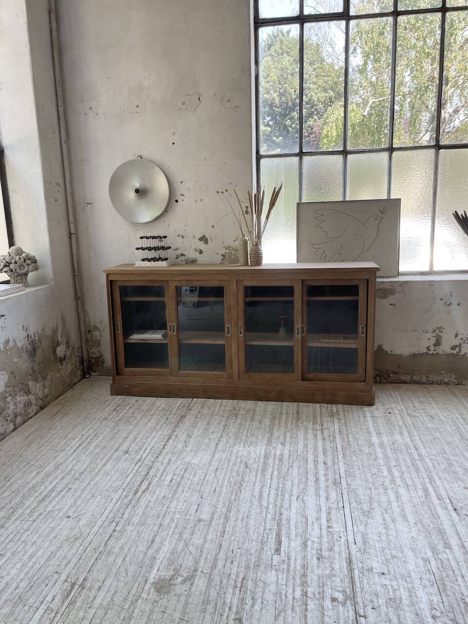 Oak sideboard with glass doors