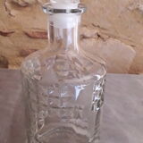 Set of 2 chiseled glass liquor decanters