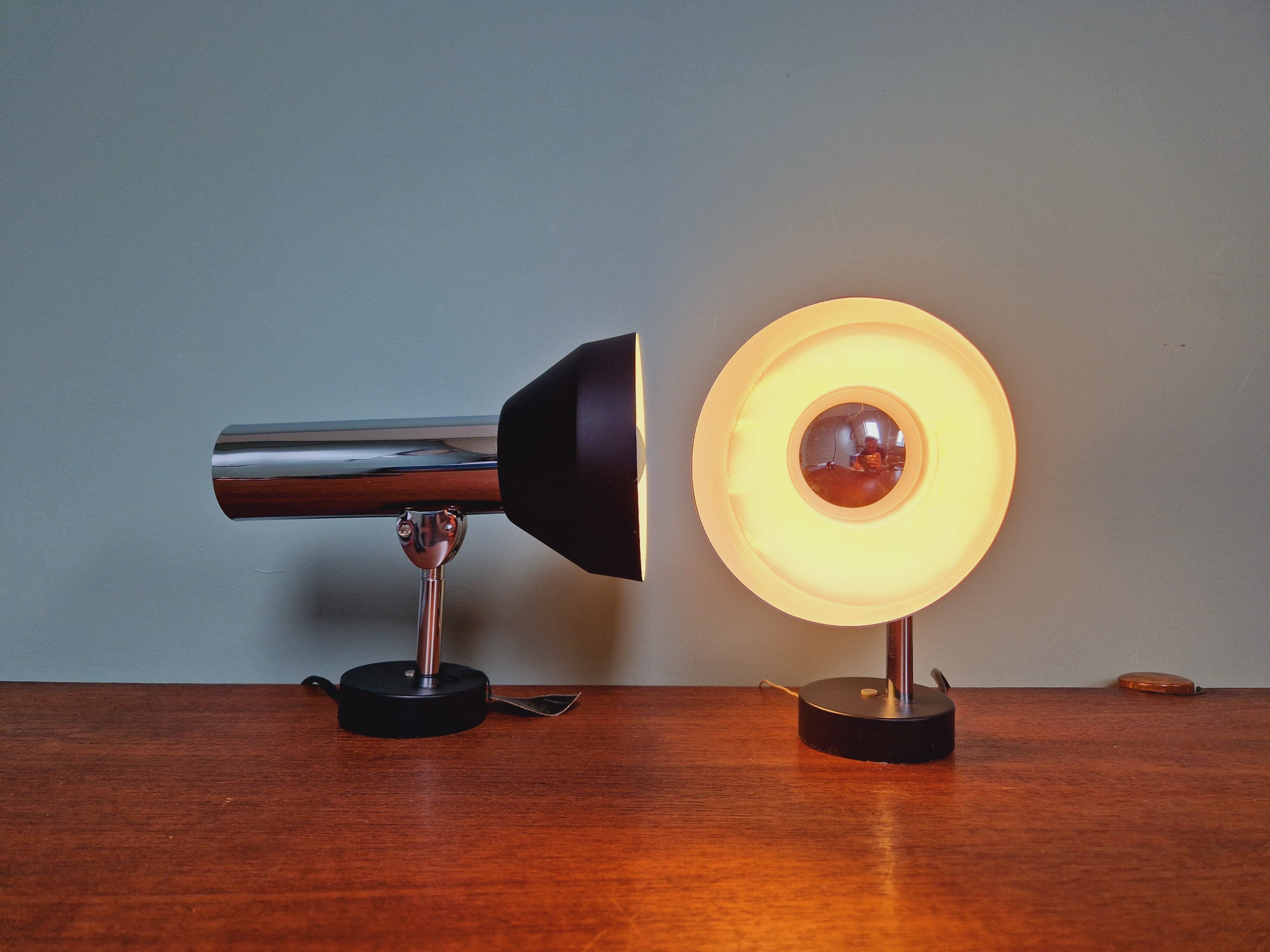Pair of chromed metal wall lights, Boulanger, 1970s