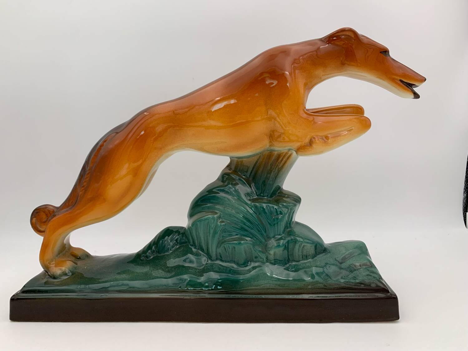 Sainte Radegonde Art Deco earthenware greyhound, 1930s