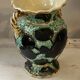 Pair of Vallauris vases in turquoise and black ceramic enhanced with o