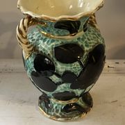 Pair of Vallauris vases in turquoise and black ceramic enhanced with o