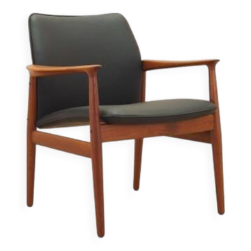 Lounge chair by Grete Jalk, solid teak frame, black leather upholstery, Denmark, 1970s
