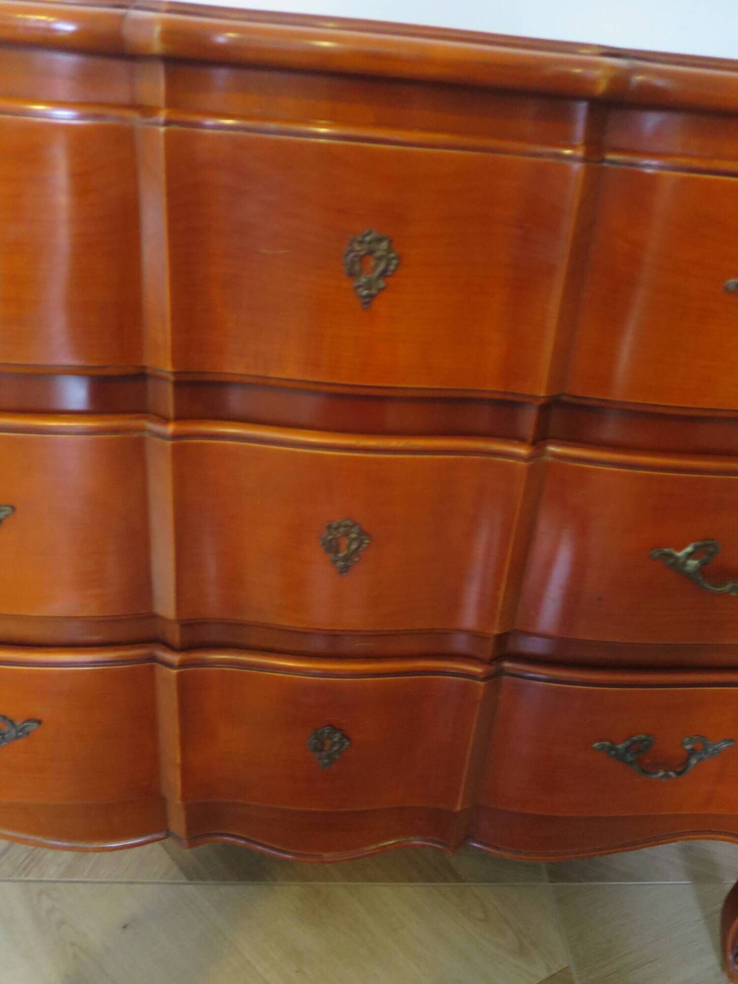 3-drawer chest of drawers in Louis XV style cherry wood, 1980s