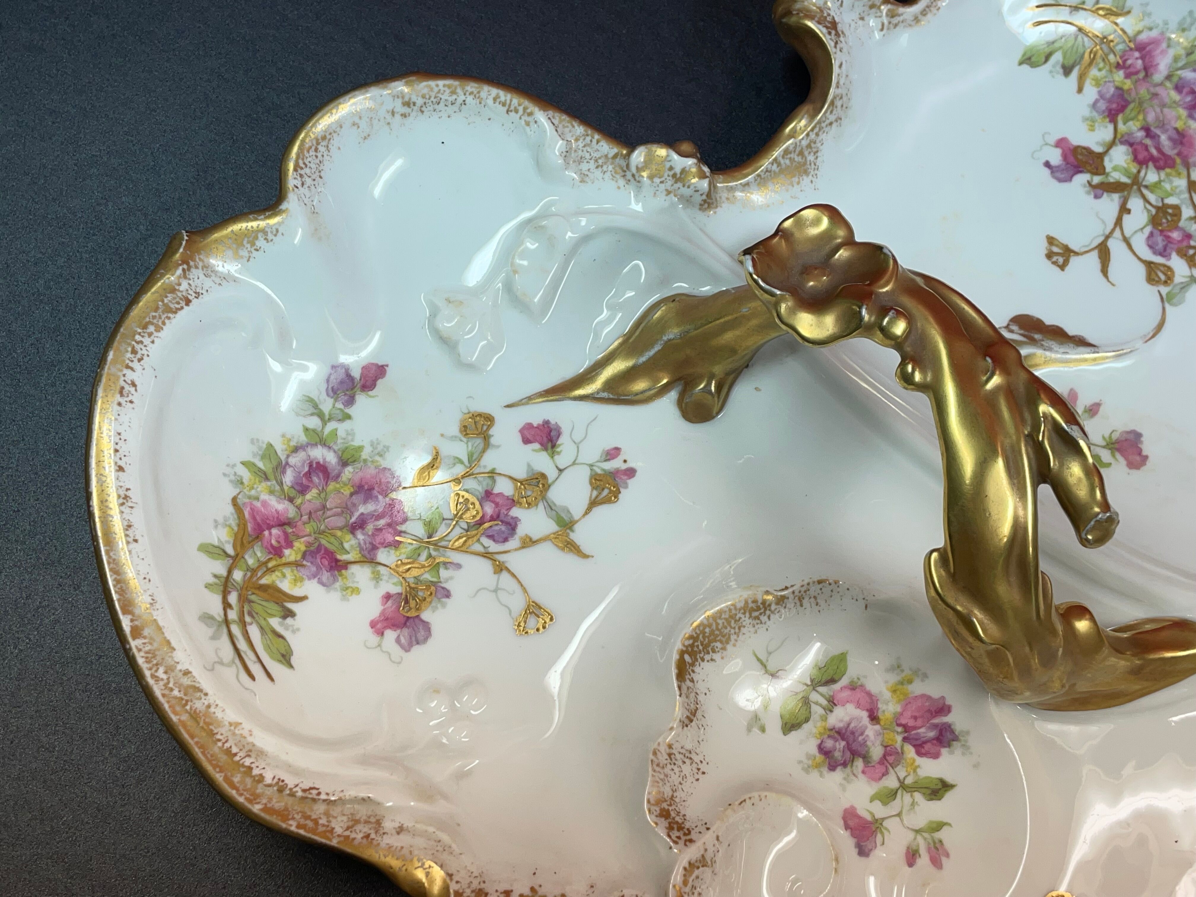 Servant appetizer sweets Limoges Gold and Flowers