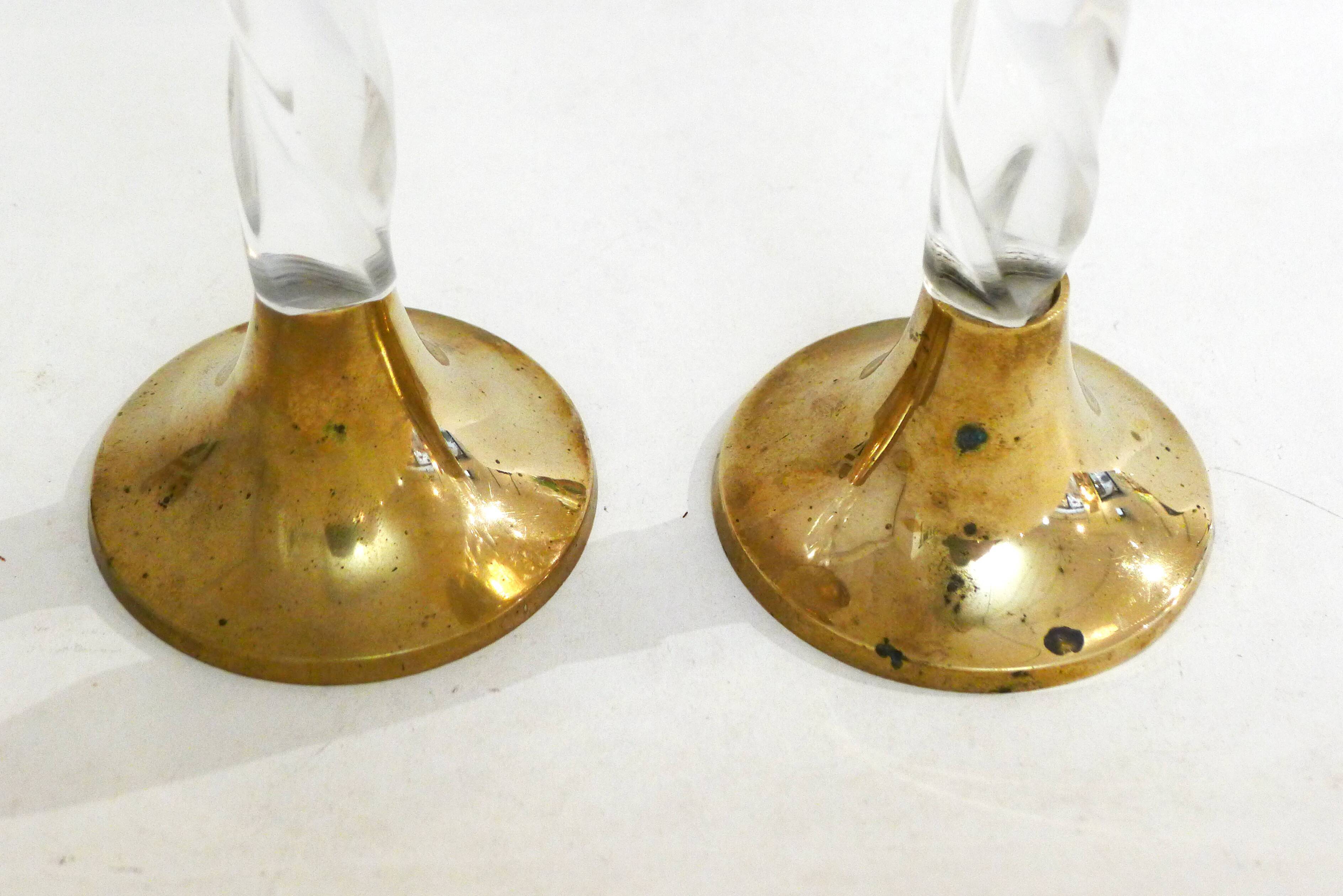 Pair of golden & plexi candle holders