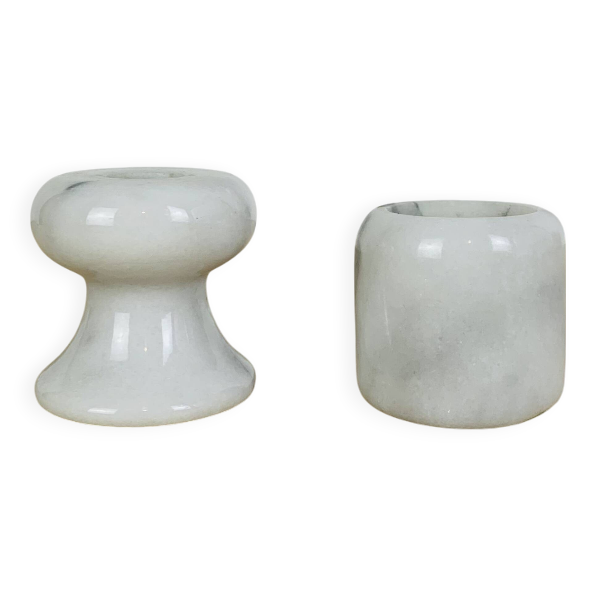 Pair of vintage white marble candlesticks