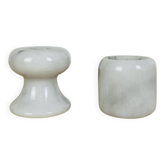 Pair of vintage white marble candlesticks
