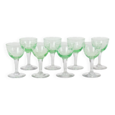 Set of 8 Val Saint Lambert Uranium Glass Aperitif Glasses
