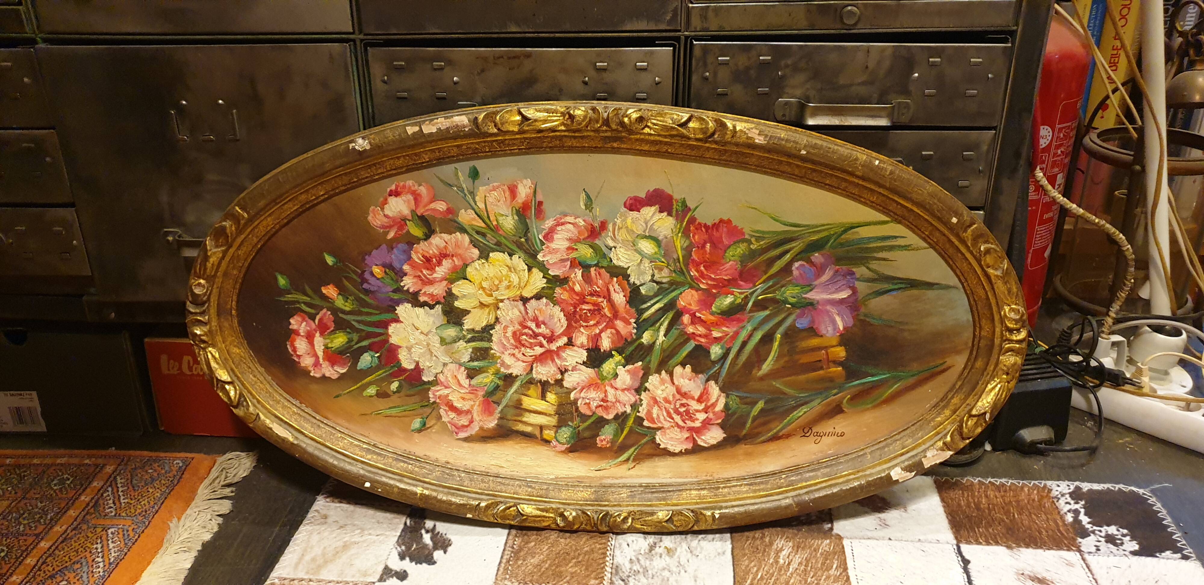 Oil on panel Bouquet with carnations 19th century