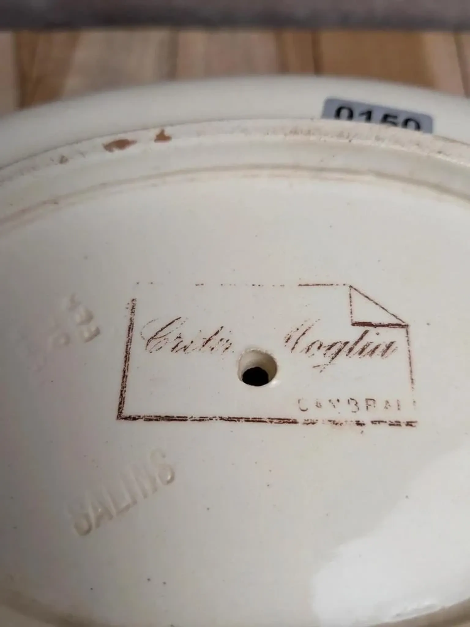 Antique sauce boat in ironstone from Salins – Sepia dragonfly decoration – With lid