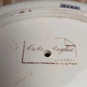 Antique sauce boat in ironstone from Salins – Sepia dragonfly decoration – With lid