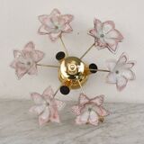 Set of 3 Charming Murano Vintage Ceiling Light Pink Flowers, 1970s