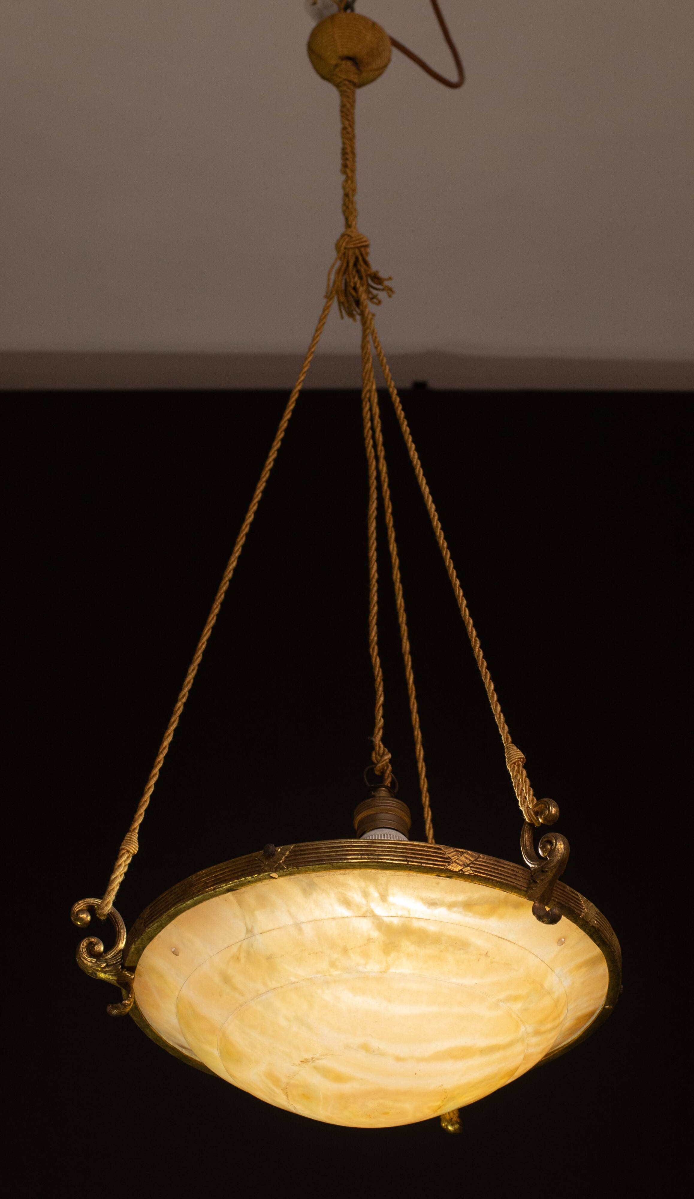 Antique Liberty Alabaster Candlestick, Brass Structure 1940s