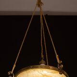 Antique Liberty Alabaster Candlestick, Brass Structure 1940s