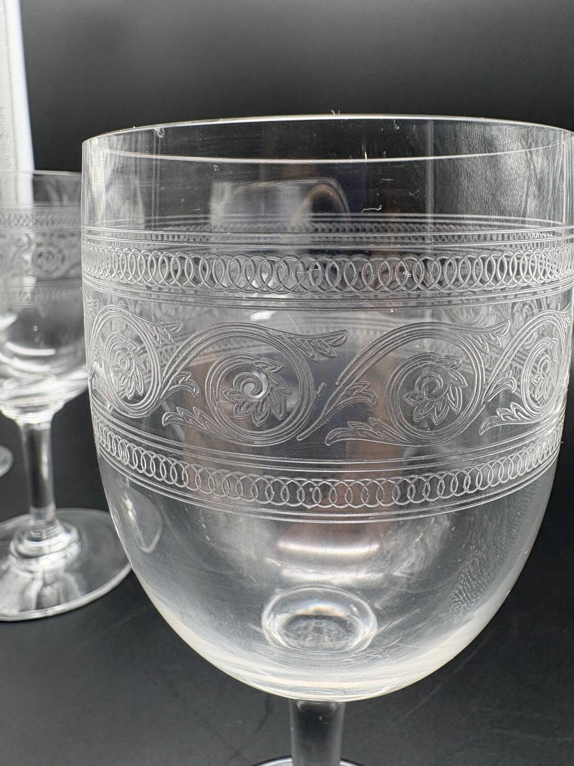 Baccarat crystal glassware and decanter set, Athenian engraving