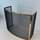 Curved Three-Panel Fire Screen in Polished Brass and Black Grille, in Style of