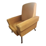 Fauteuil vintage velour jaune moutarde