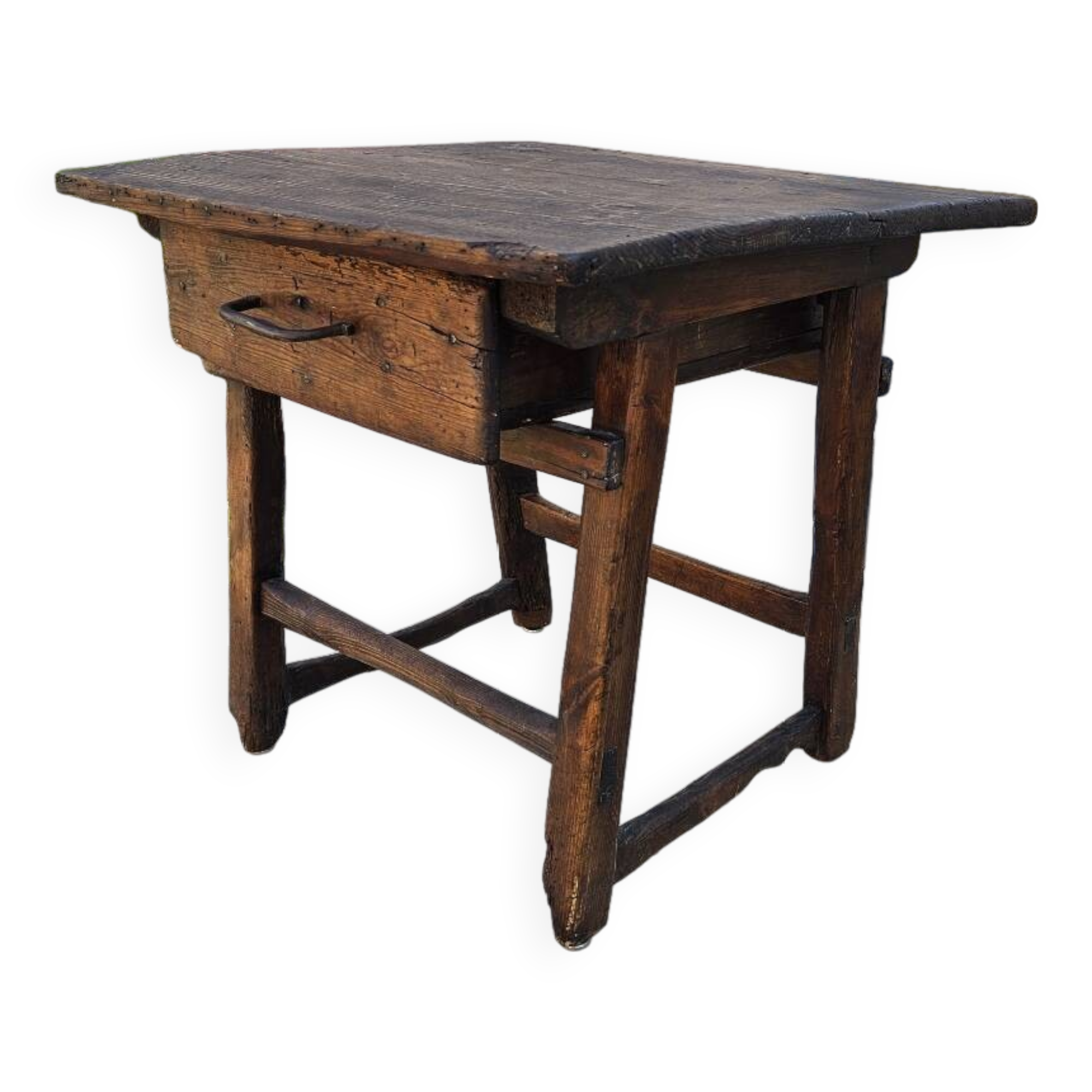 Antique folk art oak table or bedside table