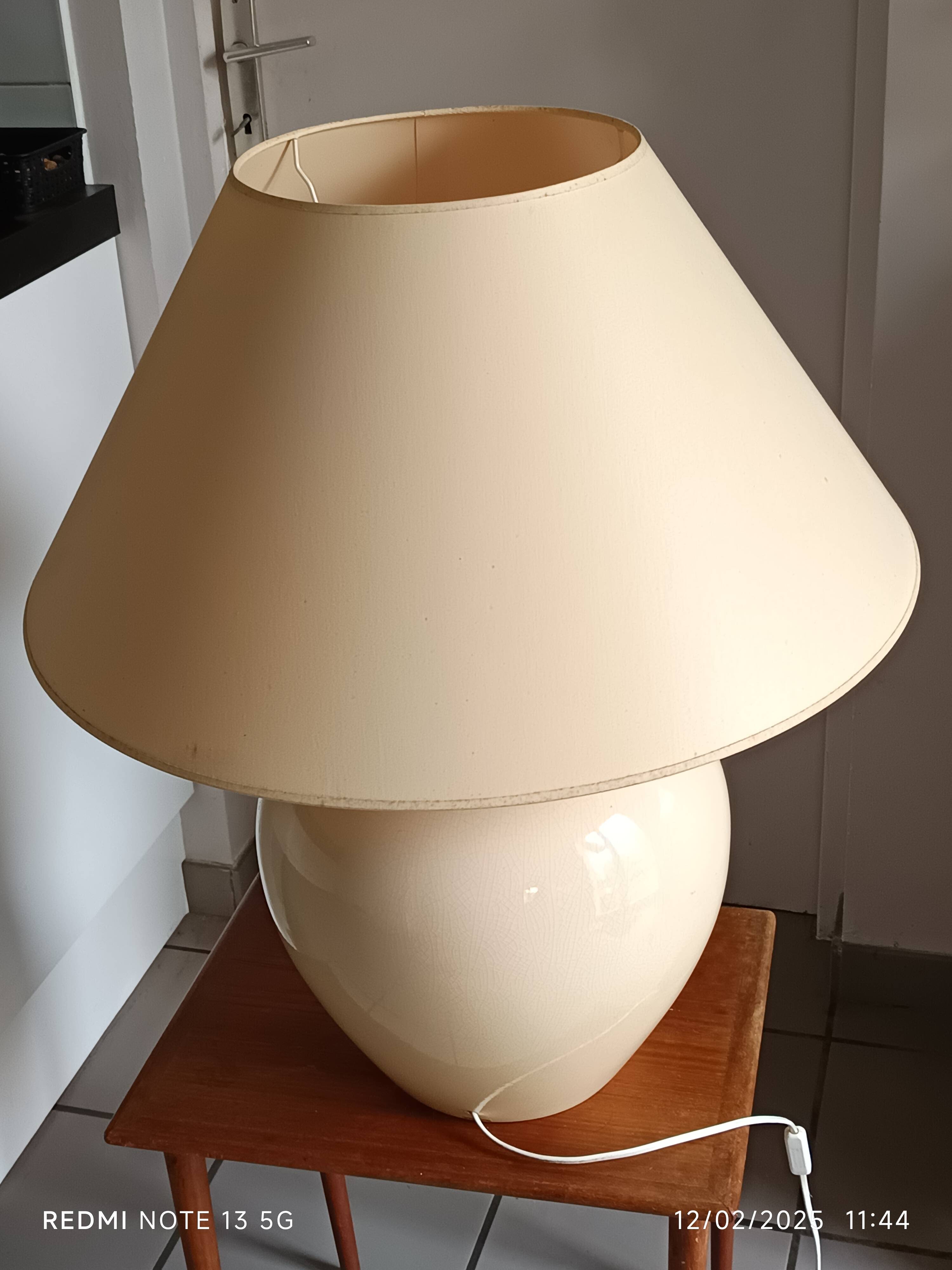 large beige and gold Raku ceramic living room lamp by Robert Kostka