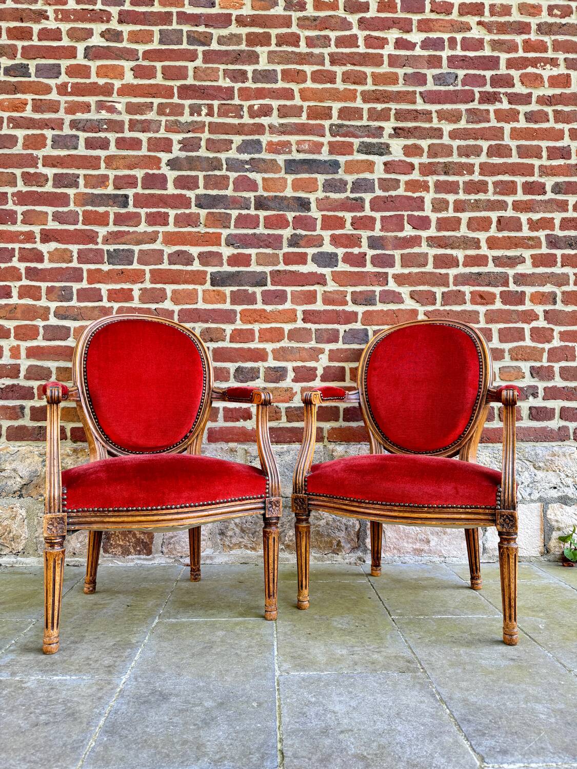 Pair Of Louis XVI Style Medallion Armchairs XIX Eme Century