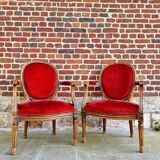 Paire De Fauteuils Médaillon De Style Louis XVI XIX Eme Siècle