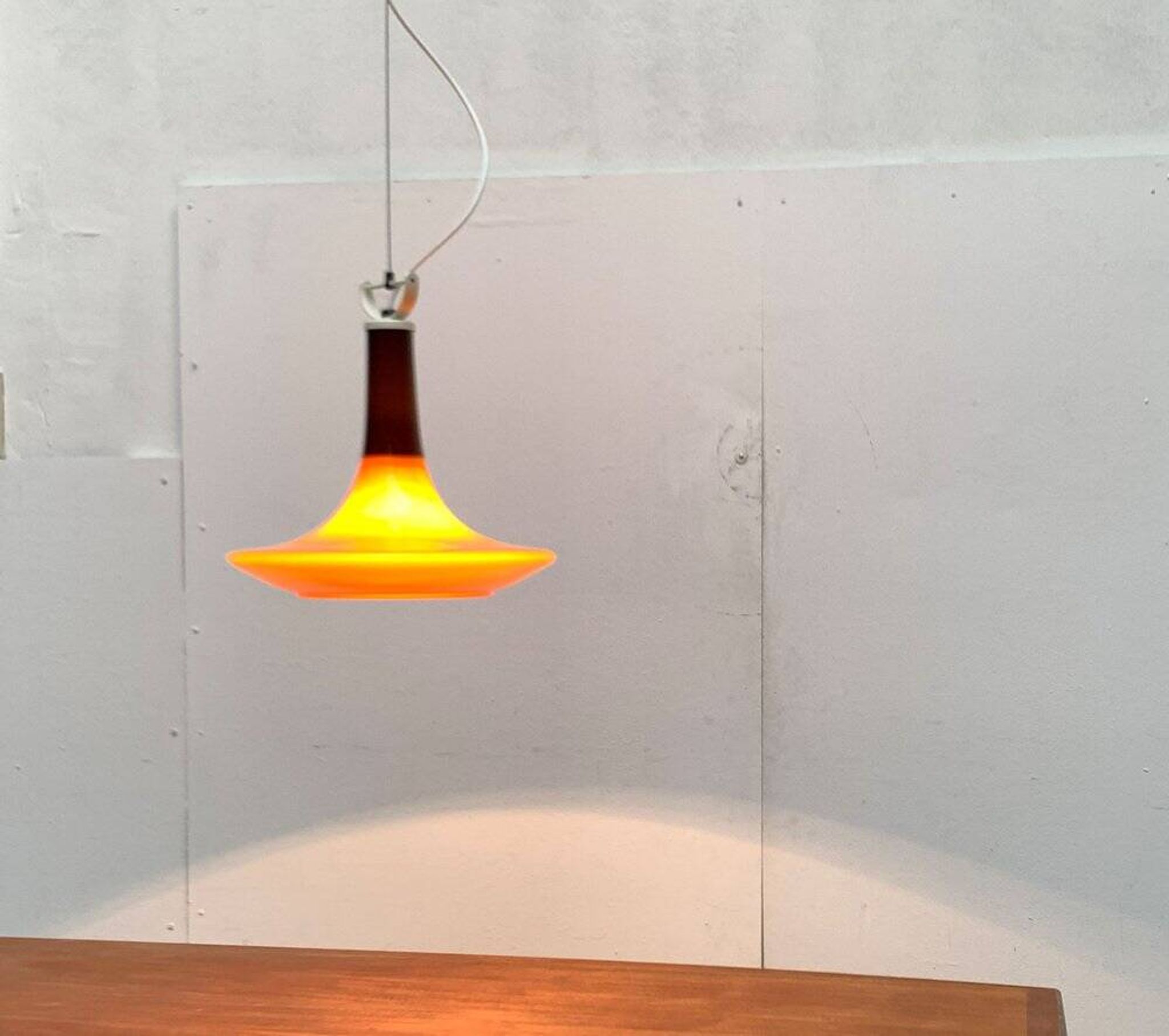 Mid-century glass tulip pendant by Peill & Putzler, 1960s.
