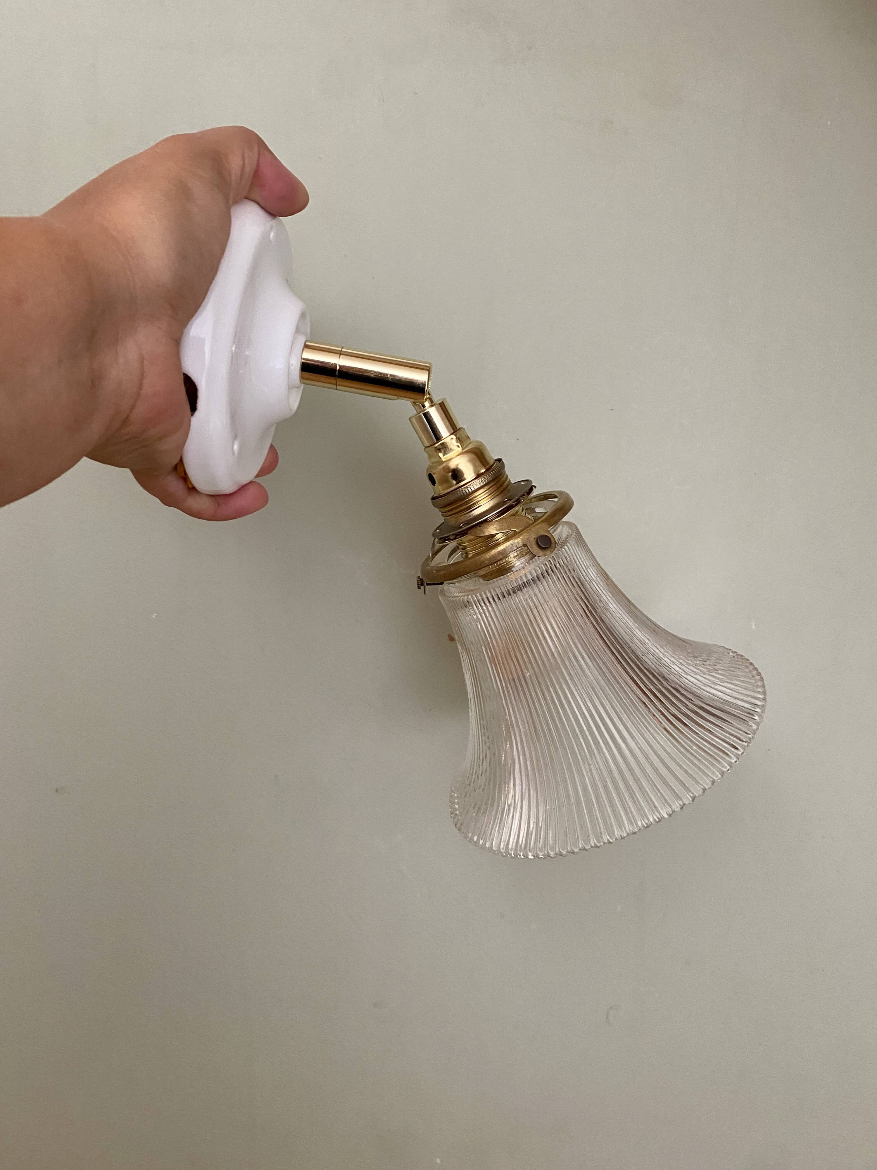 Vintage tulip wall lamp in holophane glass
