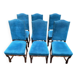 6 chaises Louis XIII - velours bleu
