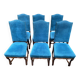 6 Louis XIII chairs, solid wood, sheep bone, and blue velvet, 19th century