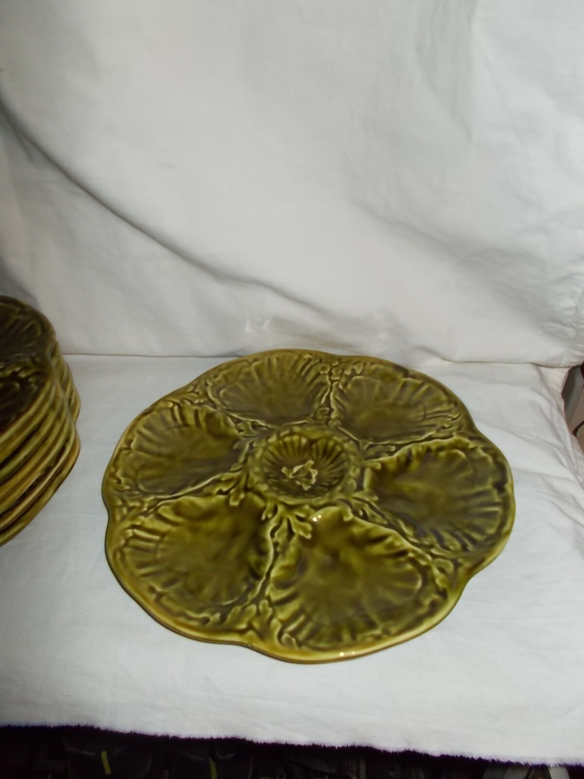 Set de 8 assiettes à coquillages ou huitres faïence de Gien