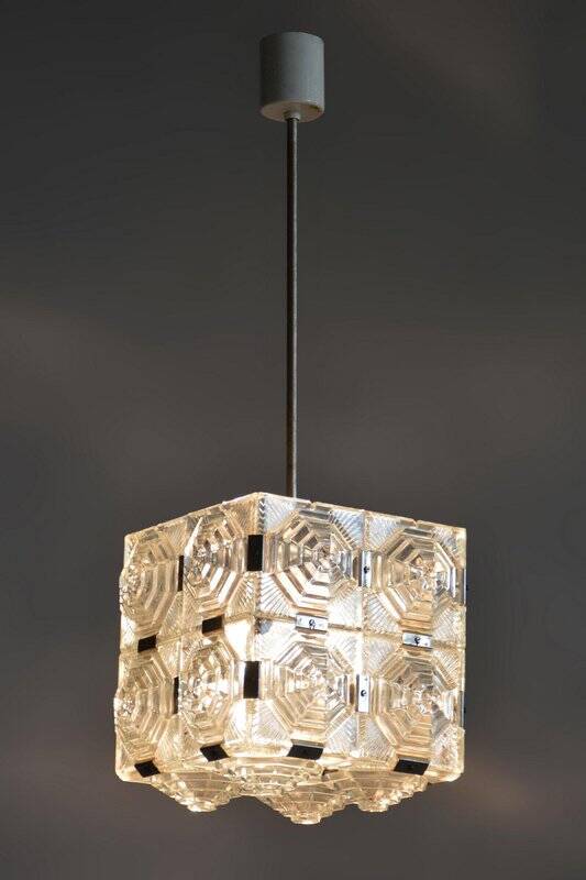 Mid-Century Chandelier in Chrome and Glass from Kamenický Šenov, Czech, 1960s