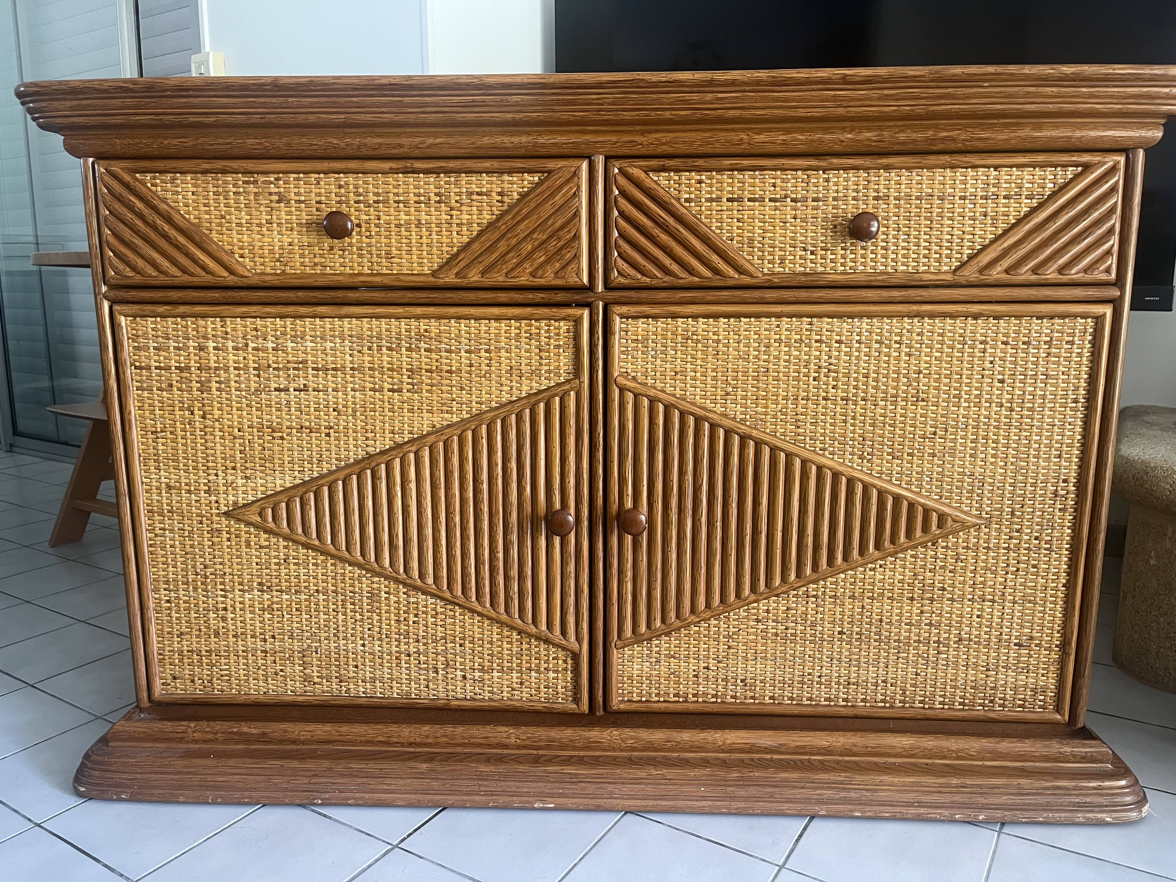 Buffet, vintage wicker commode in Riviera style, 1970s.