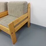 Set of 2 vintage fireside chairs in pine and fabric from the 70s