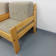 Set of 2 vintage fireside chairs in pine and fabric from the 70s
