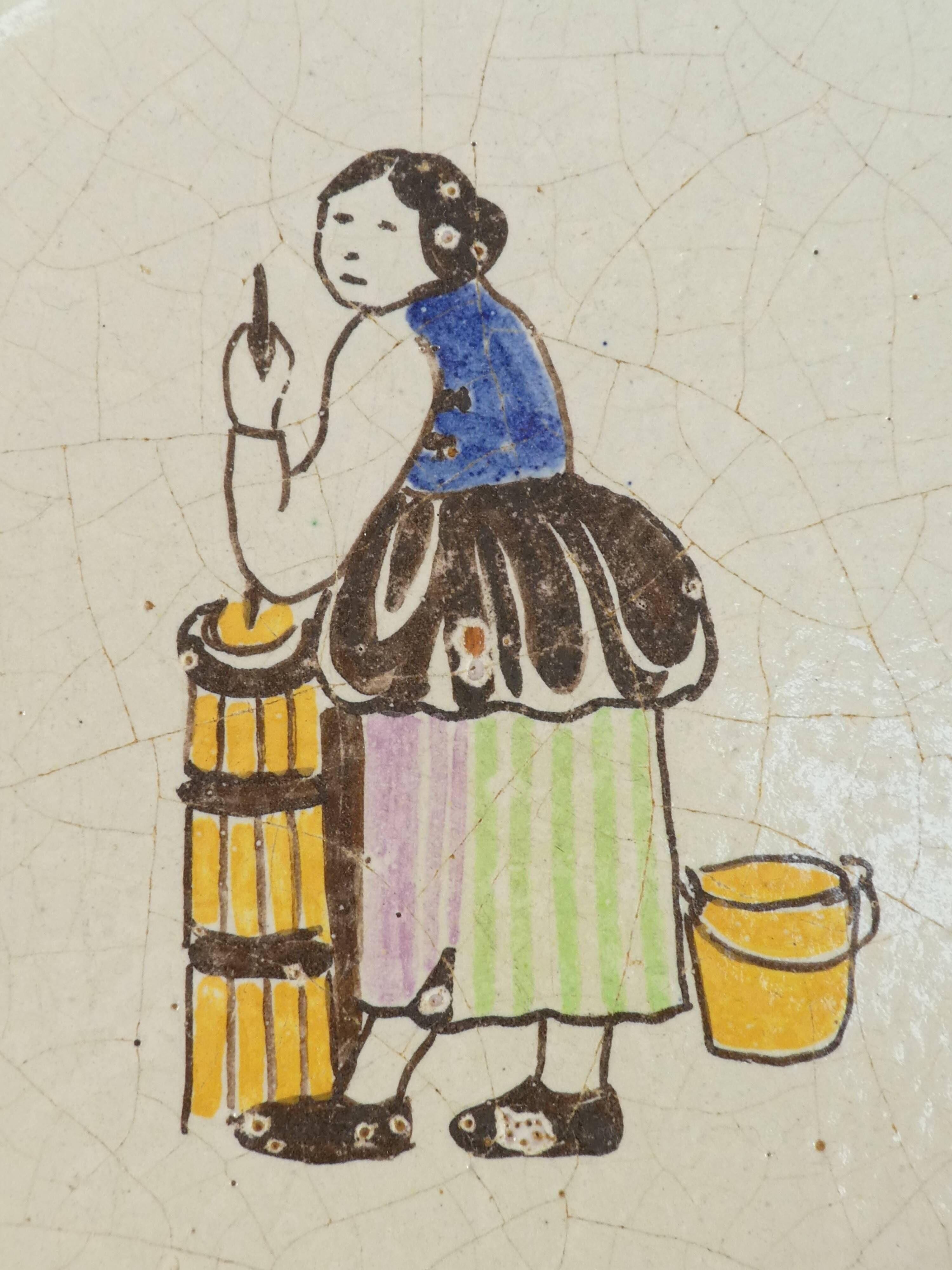 Old plate primavera decoration of woman