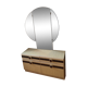 Coiffeuse formica blanc vintage et miroir rond triptyque repliable