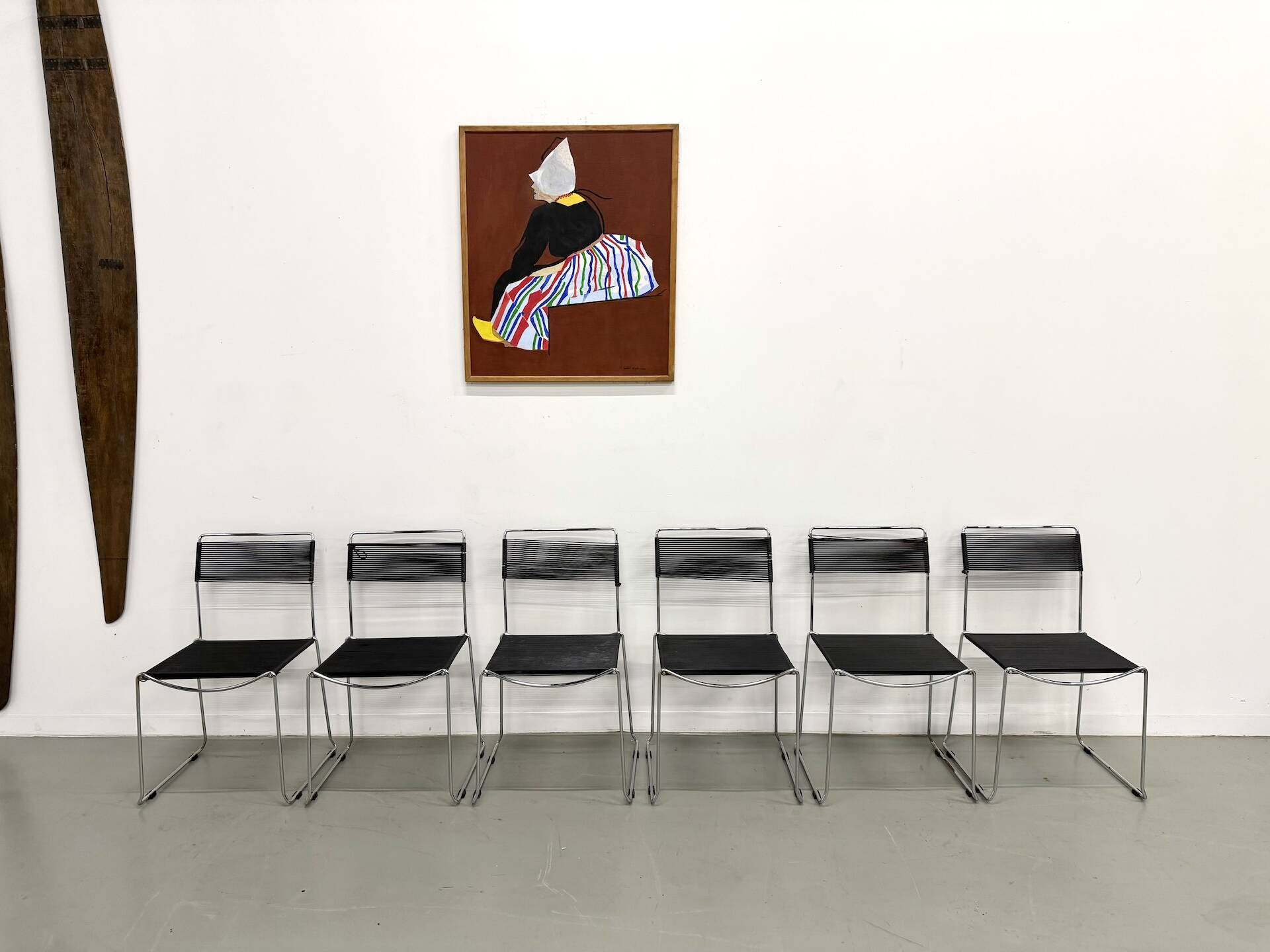 Set of 6 "Spaghetti" Chairs Italian Design 80s – Black & Chrome