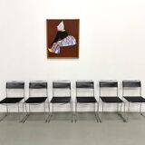 Set of 6 "Spaghetti" Chairs Italian Design 80s – Black & Chrome