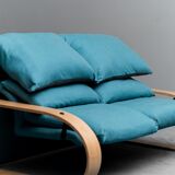 2 seater sofa in blue fabric 1970