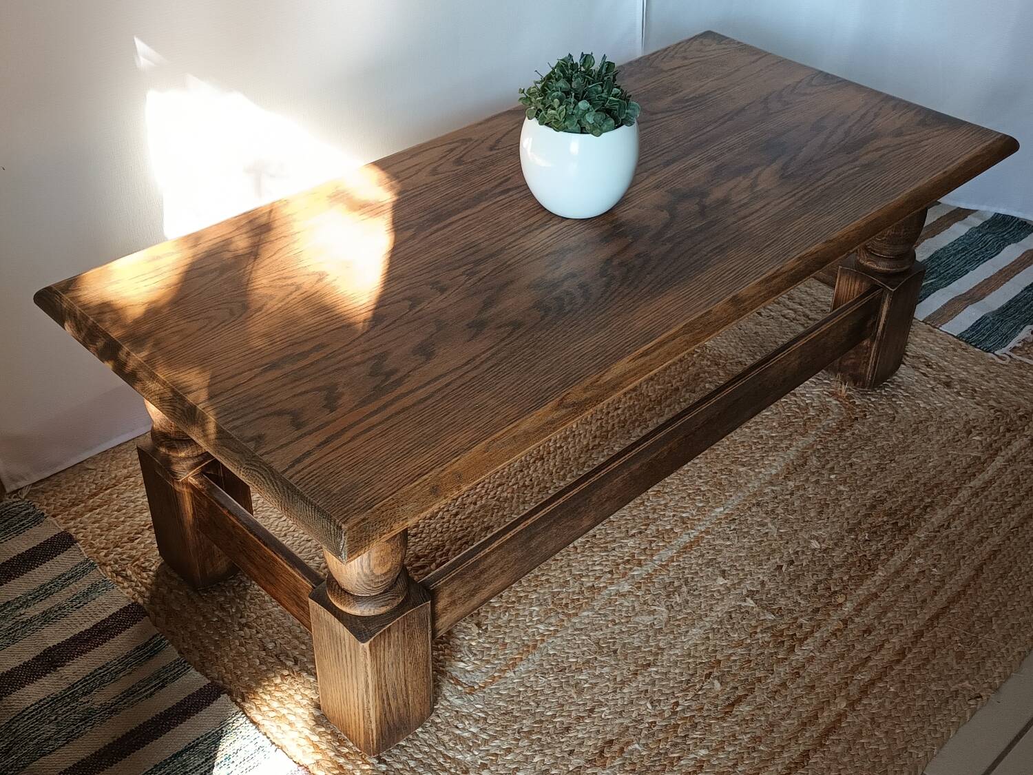 Vintage Brutalist Solid Oak Coffee Table