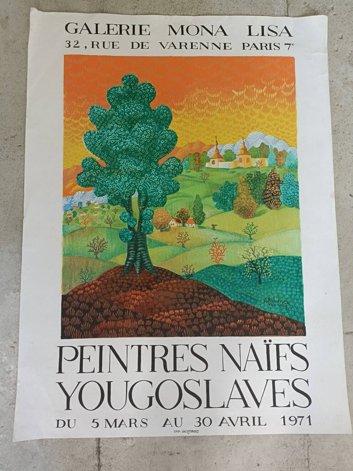 Affiche originale exposition Naïfs Yougoslavie Bahuneck